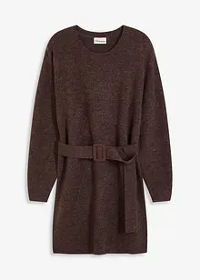 Kort, stickad klänning med mjuk ull och skärp, bonprix