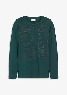 Långärmad topp med rosmotiv, bonprix