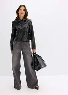 Kort jacka i glansig skinnimitation med krokodilmönster, bonprix