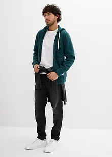 Fleecejacka med huva och påsydda fickor, bonprix