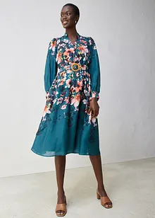 Midiklänning av rami (2 delar, med skärp), bonprix