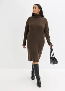 Ribbstickad klänning med polokrage, bonprix