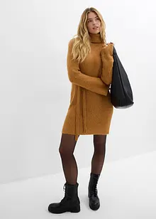 Kort ribbstickad klänning med polokrage, bonprix