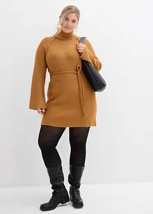 Kort ribbstickad klänning med polokrage, bonprix