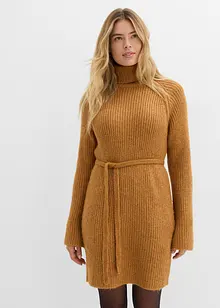 Kort ribbstickad klänning med polokrage, bonprix