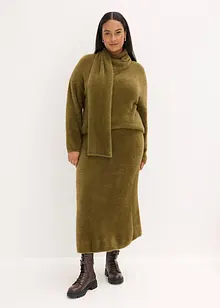 Stickad kjol i fluffigt material, bonprix