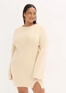 Kort stickad klänning i materialmix, bonprix