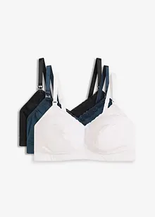 Amningsbehå utan bygel (3-pack), med ekologisk bomull, bonprix