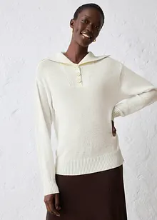 Tröja med krage och knappar i merinoull, bonprix