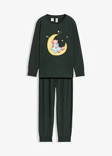 Pyjamas i mjuk bomull med självlysande tryck (2 delar), bonprix