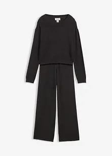 Stickad tröja och byxa i mjuk viskosmix (2 delar), bonprix