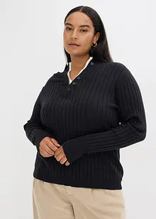 Finstickad tröja med viskos och ribbade effekter, 2-i-1-look, bonprix