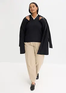 Finstickad tröja med viskos och ribbade effekter, 2-i-1-look, bonprix