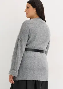 Kort stickad cardigan med skärp, bonprix