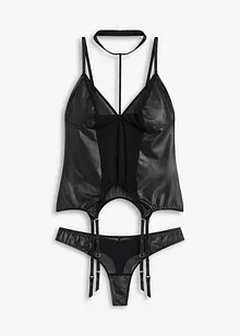 Linne med strumpehandshållare + stringtrosa (2 delar), bonprix