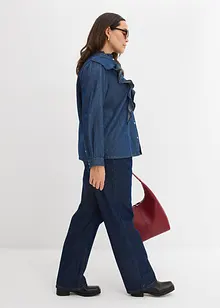 Jeansblus med volanger i bomull, bonprix