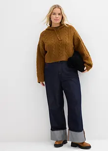 Grovstickad tröja med huva, bonprix