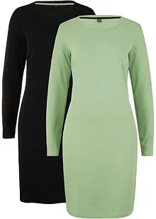 Jerseyklänning av bomull med stretch (2-pack), bonprix