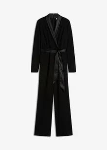 Jumpsuit i kräpp med struktur och med satininfällning, bonprix