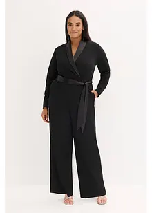 Jumpsuit i kräpp med struktur och med satininfällning, bonprix