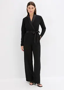 Jumpsuit i kräpp med struktur och med satininfällning, bonprix