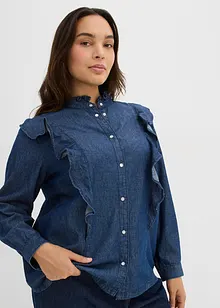 Jeansblus med volanger i bomull, bonprix