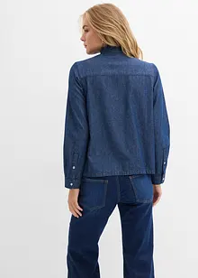 Jeansblus med volanger i bomull, bonprix