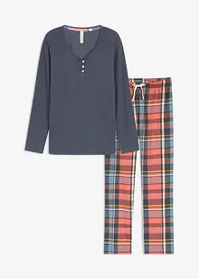 Pyjamas med ribbad topp och flanellbyxa med glittrande trådar, bonprix