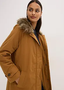 Vadderad trenchcoat med avtagbar fuskpälskrage, bonprix