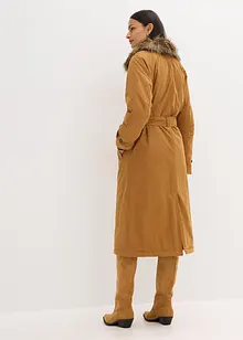 Vadderad trenchcoat med avtagbar fuskpälskrage, bonprix