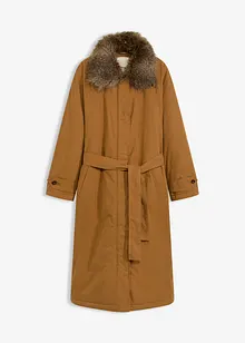 Vadderad trenchcoat med avtagbar fuskpälskrage, bonprix