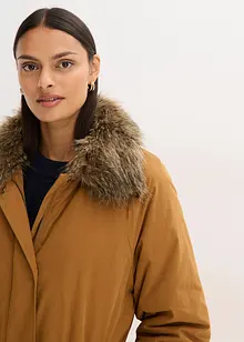 Vadderad trenchcoat med avtagbar fuskpälskrage, bonprix