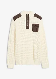 Tröja med krage med dragkedja och vävd infällning, bonprix