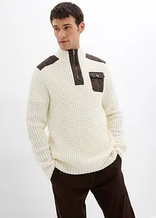 Tröja med krage med dragkedja och vävd infällning, bonprix