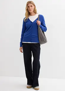 Finstickad cardigan med knappslå, bonprix