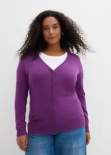 Finstickad cardigan med knappslå, bonprix