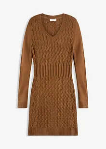 Figursydd stickad klänning med flätstickning, bonprix