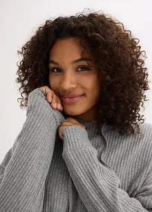 Ribbstickad byxa och topp med huva i oversizemodell, bonprix