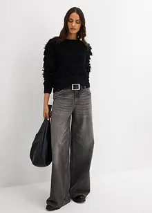 Grovstickad tröja med fransar, bonprix