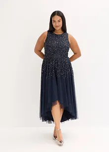 Klänning med paljettbroderi som är längre bak än fram, bonprix