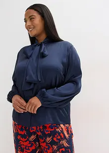 Knytblus i följsam satin, bonprix