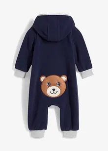 Sparkdräkt i fleece med huva och björnapplikation, bonprix