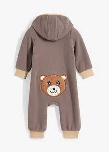 Sparkdräkt i fleece med huva och björnapplikation, bonprix