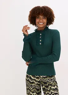 Finstickad topp med chiffongvolanger, bonprix