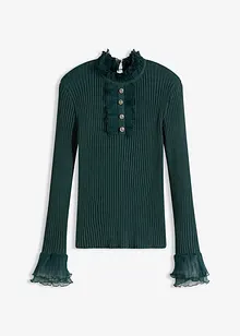 Finstickad topp med chiffongvolanger, bonprix