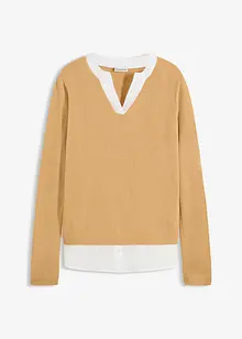 Finstickad tröja med blusinfällning, bonprix