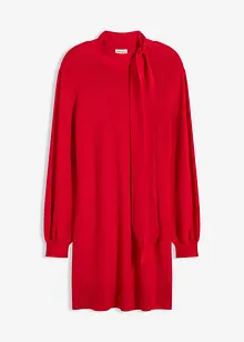 Stickad klänning med knytband i mjuk viskosmix, bonprix