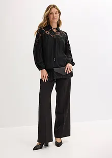 Blus med spets och  knytband, bonprix