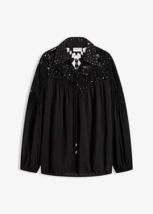 Blus med spets och  knytband, bonprix