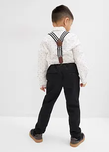 Långärmad skjorta, stretchbyxa, hängslen och fluga (4 delar), bonprix